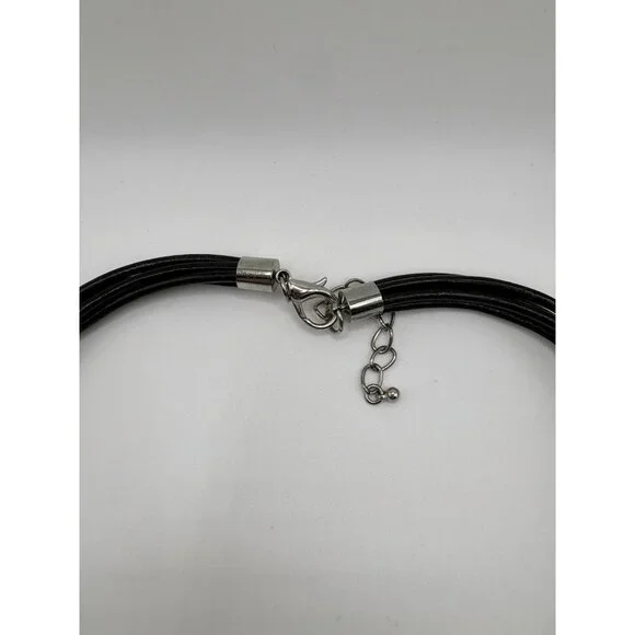 Large Chunky Silver Disc Pendant Cord Necklace Modernist Boho - Picture 3 of 3